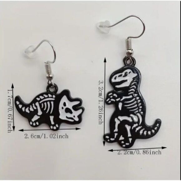 New Fun Dangle Dinosaur Halloween Earrings Skeleton Dinosaurs! - Picture 2 of 2